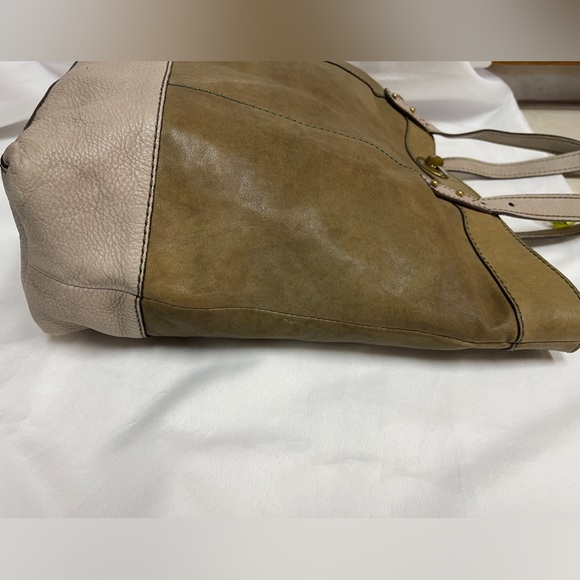 Fossil Tote Large Bag Purse Handbag Pebbled Two-Tone Brown Leather - Picture 14 of 17